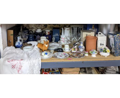 A mixed lot to include a Beswick Corgi, Selangor pewter and glass Lord of the Rings tot, commemorative glass, Denby ware, a C
