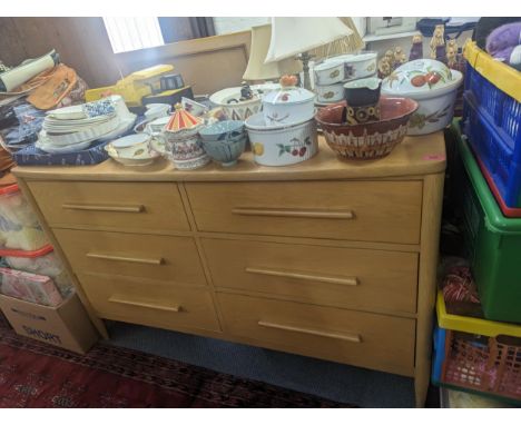 A modern Ercol Chiltern chest of six short drawers, 81.5h x 130w, Location; 