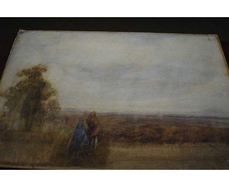 English School (19th century), Landscape with figures, watercolour, 50 x 75cm, unframed (a/f)