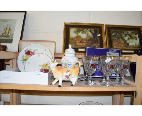 QUEENS SILVER JUBILEE GOBLET, COW CREAMER, VARIOUS CAKE PLATES AND CERAMICS