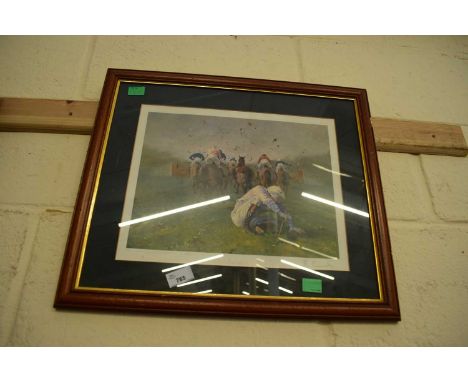 COLOURED PRINT, HORSE RACING SCENE