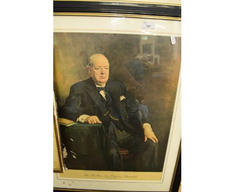 COLOURED PRINT, THE RT HON WINSTON CHURCHILL, F/G