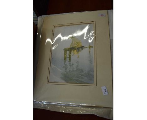 "WILLIAM RUSSELL FLINT, COLOURED PRINT OF A LADY ON A JETTY, SIGNED IN PENCIL, F/G, 53CM HIGH"
