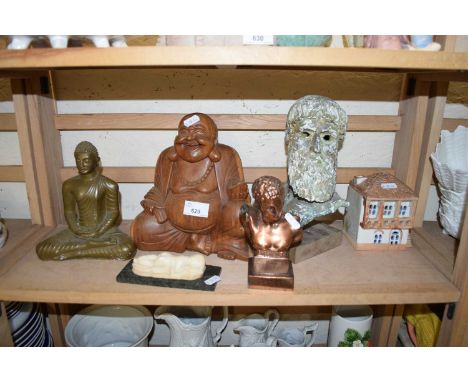 VARIOUS BUDDHA ORNAMENTS, REPRODUCTION ROMAN STYLE FIGURES ETC
