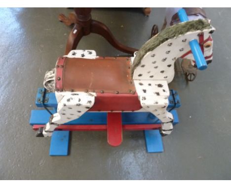 Vintage painted wood child's rocking horse 85cm long x 47cm high to the saddle