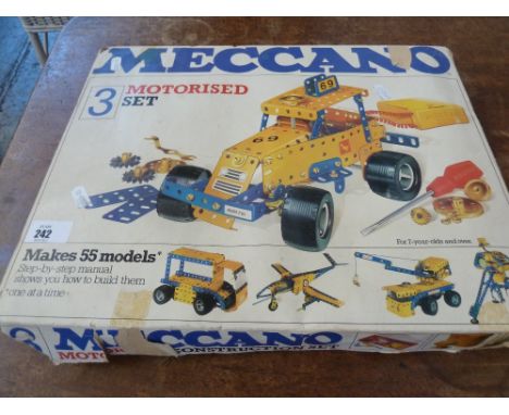 A boxed vintage Meccano Motorised Set 3, makes 55 models complete with Bok of Models 1 and 3