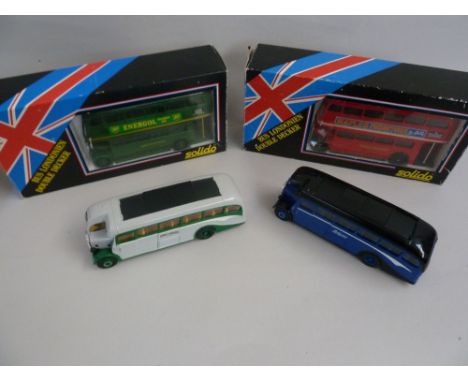Two mint and boxed Corgi with certificates - AEC Regal Coach 97190; Grey Green AEC Regal 97180; and two boxed Solido Double D