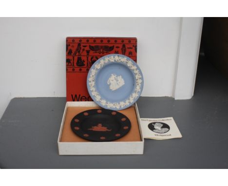 Two Wedgewood jasperware commemorative plates to include Terra Cotta on black jasper Egyptian Collection plate and another bl
