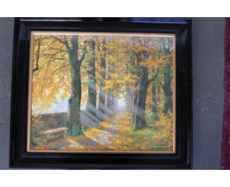 A quantity of pictures and prints to include a framed print of a hill top town, two M. Pietschmann prints of avenues of trees