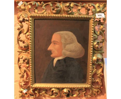 19th Century, British School, portrait of a Clergyman, oils on canvas.  Florentine gilt pierced foliate frame.