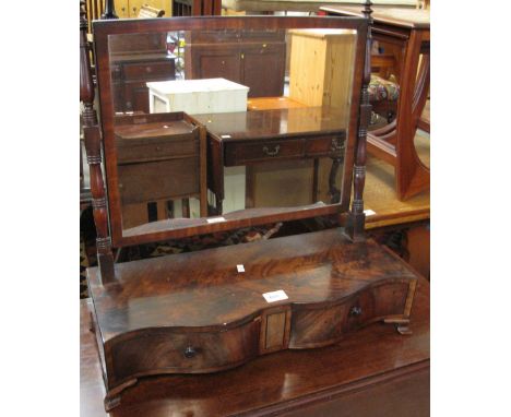 19th Century flamed mahogany, bow fronted toilet or bedroom swivel mirror.