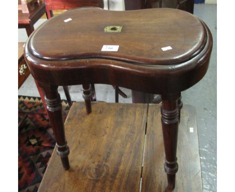 19th Century mahogany, kidney shaped bidet with ceramic inset on baluster turned legs.