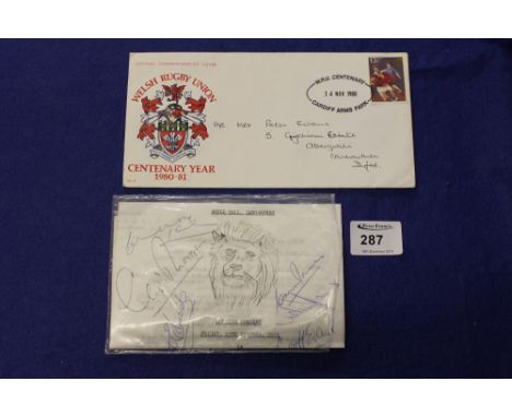 Welsh Rugby Union Centenary year 1980-81 First Day Cover together with a Drill Hall Carmarthen smoking concert Friday 15th Oc