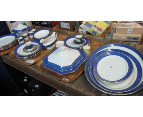 Four trays of Grafton ware china dinner ware items comprising graduated set of oval meat dishes, tureens, plates, bowls etc.,