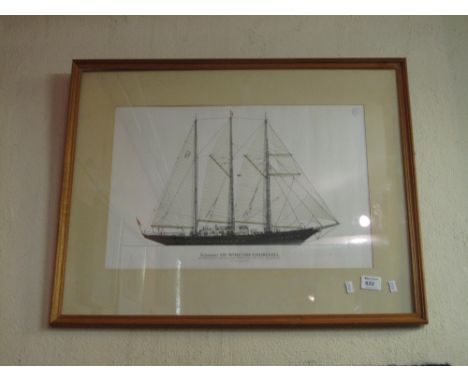 After C. V. Waine, 'The Scooner Sir Winston Churchill', coloured print.  Framed and glazed.