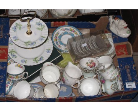 Tray of assorted china to include Milton china crested roaring lion, Crown Staffordshire, Queen Anne old country spray and Pa