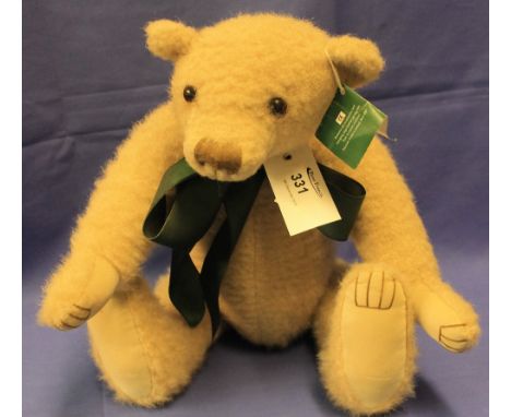 Teddy bear named Harold, limited edition, hand crafted by award winning bear artist Pam Howells, with green bow and original 