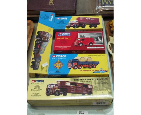 Five Corgi classics die cast scale models in original box and packaging to include Royal Mail van, British Rail Bedford O art
