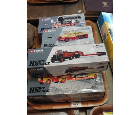 Four Corgi classics heavy haulage detailed scale models to include Hallett Silbermann, Scammel Highwayman low loader, Scammel