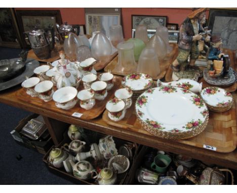 Four trays of Royal Albert Old Country Roses bone china tea ware and other items to include tea pots, cups , saucers, plates,