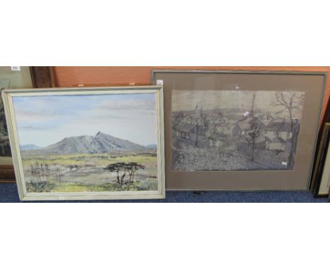 Vera Baker, African landscape, oils on board, signed and dated '65.  Framed.  Together with a framed print of a Wels