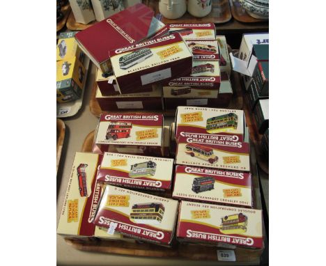 Two trays of Great British buses die cast 1 -76 scale replica models in original boxes (various).  (2 trays)