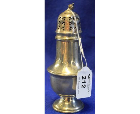 Silver pepperette with pierced cover and turned finial.  Birmingham hallmark.