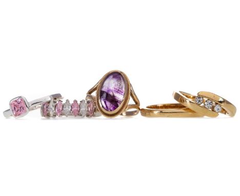 COLLECTION OF GEM SET RINGS,including two nine carat gold examples and three costume examples (5)SIZES:AMETHYST - LTHREE STON