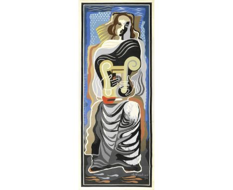 Edward McKnight Kauffer (American, 1891-1954)Woman with a Lyre signed and dated in reverse 'E. mcKnight Kauffer/1937' (lower 