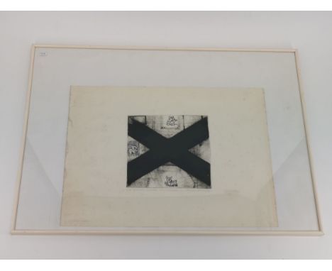 TISCHBEIN, OTTO SANDER (Otmarsleben 1949), Radierung: "Unser kleiner Weltfrieden…", Druck auf Papier, hinter Glas gerahmt. Un