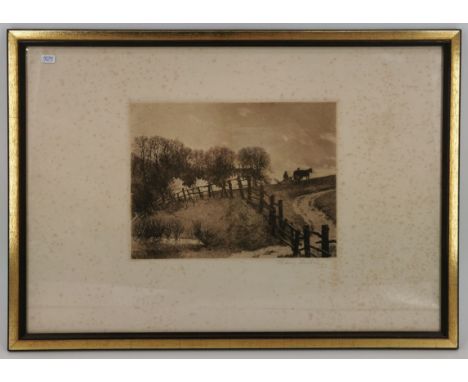 HECKER, FRANZ (Bersenbrück 1870-1944 Osnabrück), Radierung und Aquatinta: "Am Zaun", auch betitelt als "Pflügender Bauer", u.