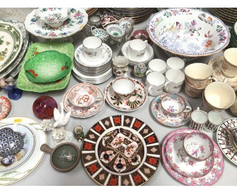 Group of decorative ceramics including two Royal Crown Derby Imari plates, Royal Doulton Lisette and Pastorale tea ware, Dave