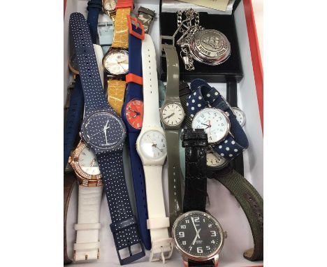 Group of wristwatches including Times Expedition, three other Timex, four Swatch, Orla Kiely, Sekonda etc