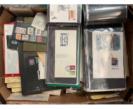 Box of stamps, in albums and loose, together with first day covers in albums