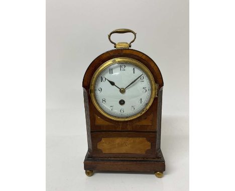 Good quality Edwardian mantel clock with French 8 day movement by Victor Reclus of Paris, with enamel dial in a inlaid mahoga