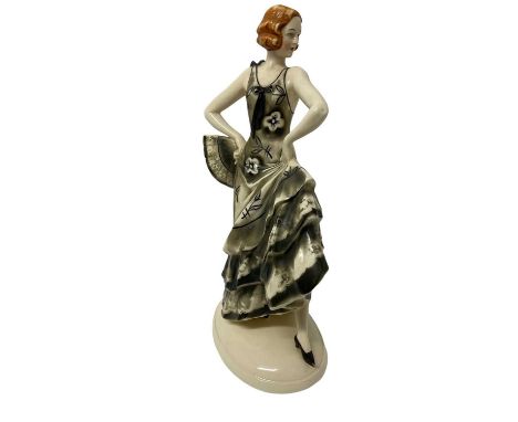 Sitzendorf art deco figurine, flamenco dancer, 36cm highThree small base chips. Otherwise in good condition.