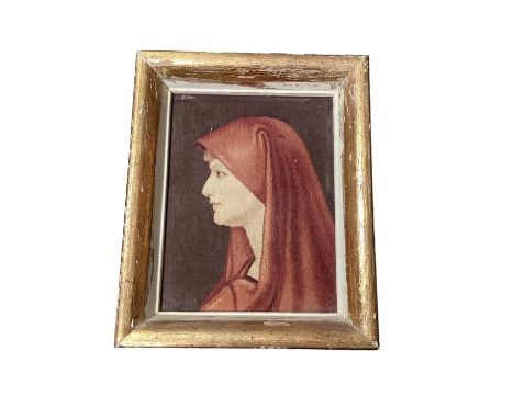 19th century tapestry picture of Mary, 29 x 21cm and two framed mezzotints