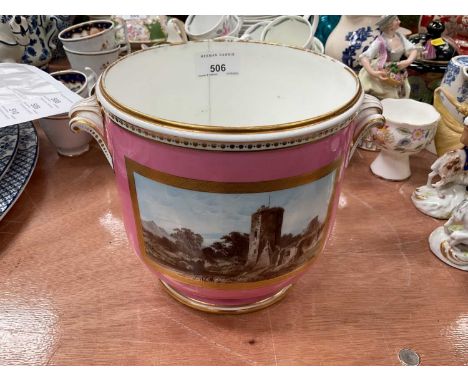 Victorian Mintons Jardinere with hand painted decoration on pink ground.