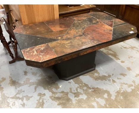 Contempory tile topped coffee table with octagonal top, 101cm wide, 60cm deep, 44cm deep