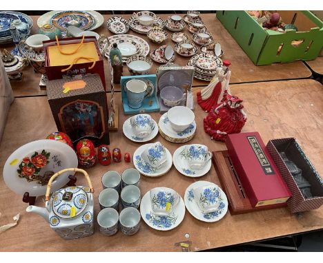 Two Coalport figures, together with a bone china tea service and various oriental items.