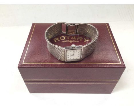 1970s Rotary silver wristwatch on integral silver mesh bracelet (London 1975), boxed