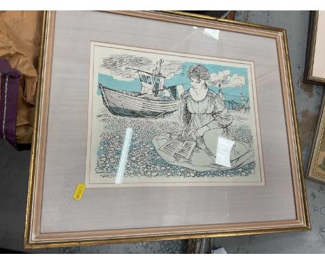 Andrew Dodds (1927-2004) signed numbered print - 'Singer on the beach, Aldeburgh', 9/150, 32cm x 25cm, in glazed frame
