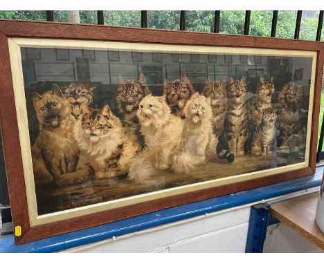 Large Louis Wain print of a dozen miaowing cats, 97.5cm x 40.5cm