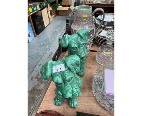 Pair Sylvac green dog figures and a Glyn Colledge pottery ewer (3). 