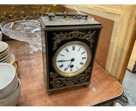 Late 19th century Continetal mantle clock in Ebonised wood case.