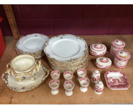 Victorian Mintons armorial service &amp; Spode Pink Tower ware