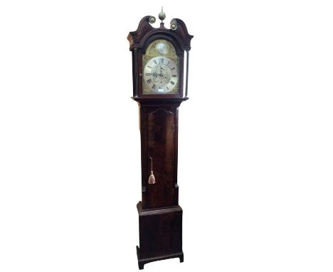 R. Welsh, Dalkeith, late 18th century 8 day longcase clock with brass and silvered arched dial with two subsidiary dials in m