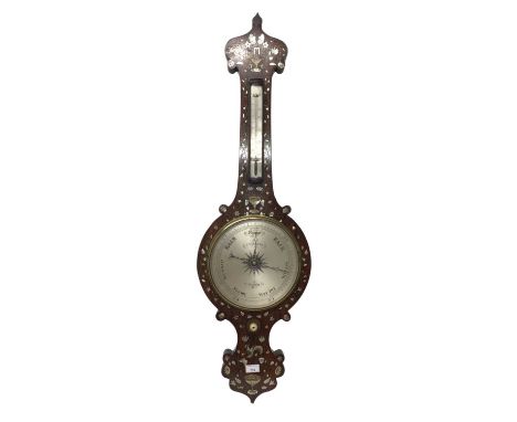 Early Victorian rosewood and mother of pearl inlaid barometer, signed S. Salkind, Ipswich 111cm high