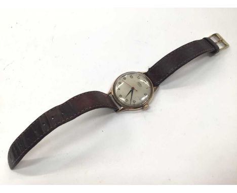 1950s Trebex 9ct gold cased wristwatch with circular dial, blued steel hands and red centre seconds, 17 jewel manual wind mov