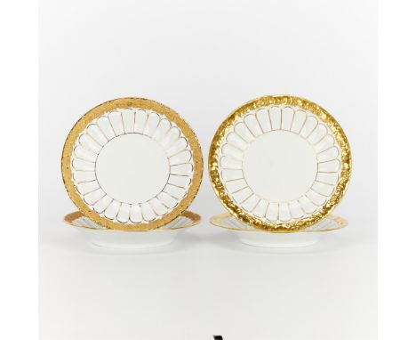 Meissen, Germany. Set of four "Golden Baroque" porcelain plates. Two with glossy gold rims and two with matte gold rims. Each